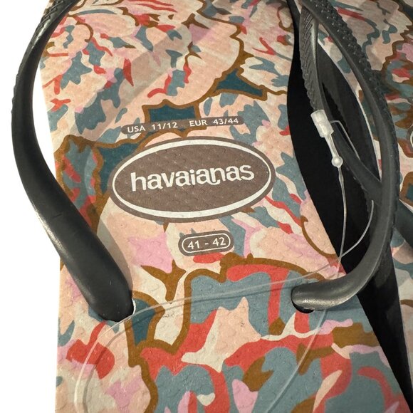 Havaianas Slim Petals Flip Flops Women's Floral Pattern Sandals, Size 11/12 - Picture 2 of 3